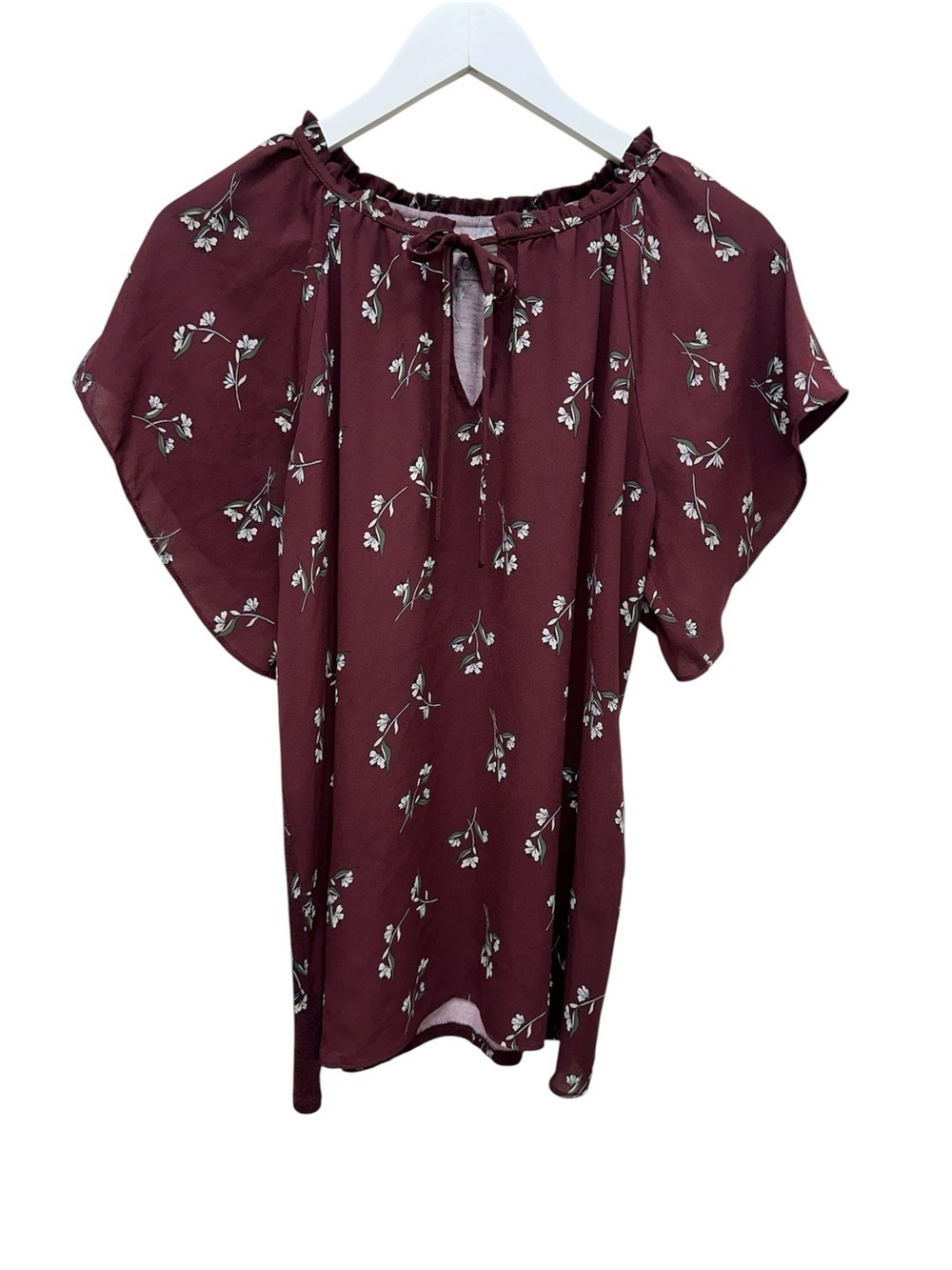 LOFT Outlet M Burgundy Floral Peasant Blouse Top Boho Flowercore Cottagecore